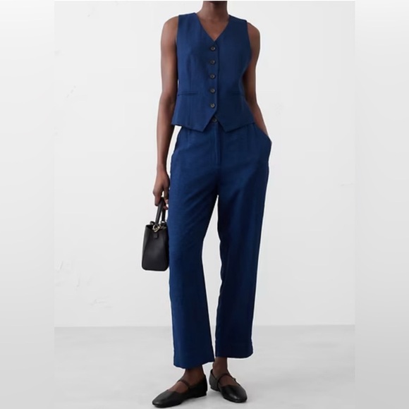NWT Navy high rise linen-blend pants - Picture 1 of 4
